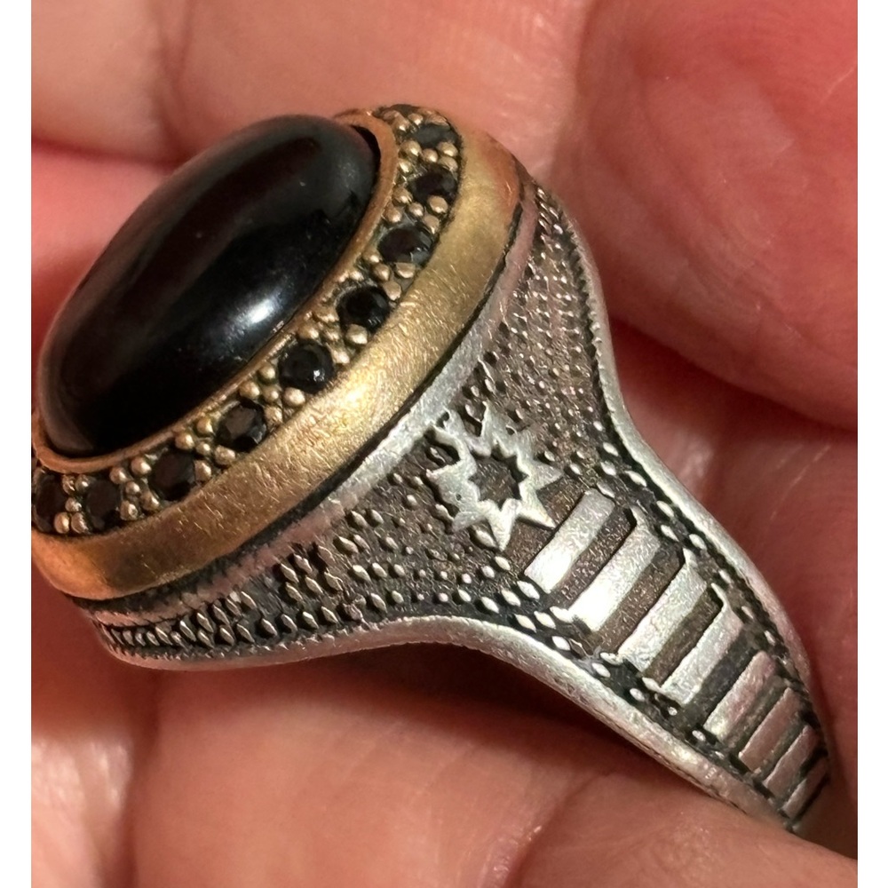 FINALPRICE❤️‍🔥Men’s ring sterling gold filled big black stone onyx18 little